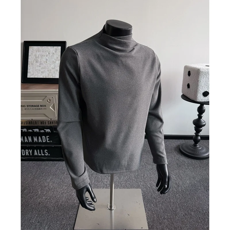 Herren Feines Stretch-Langarmshirt mit kurzem Stehkragen und schlanker Silhouette Drune
