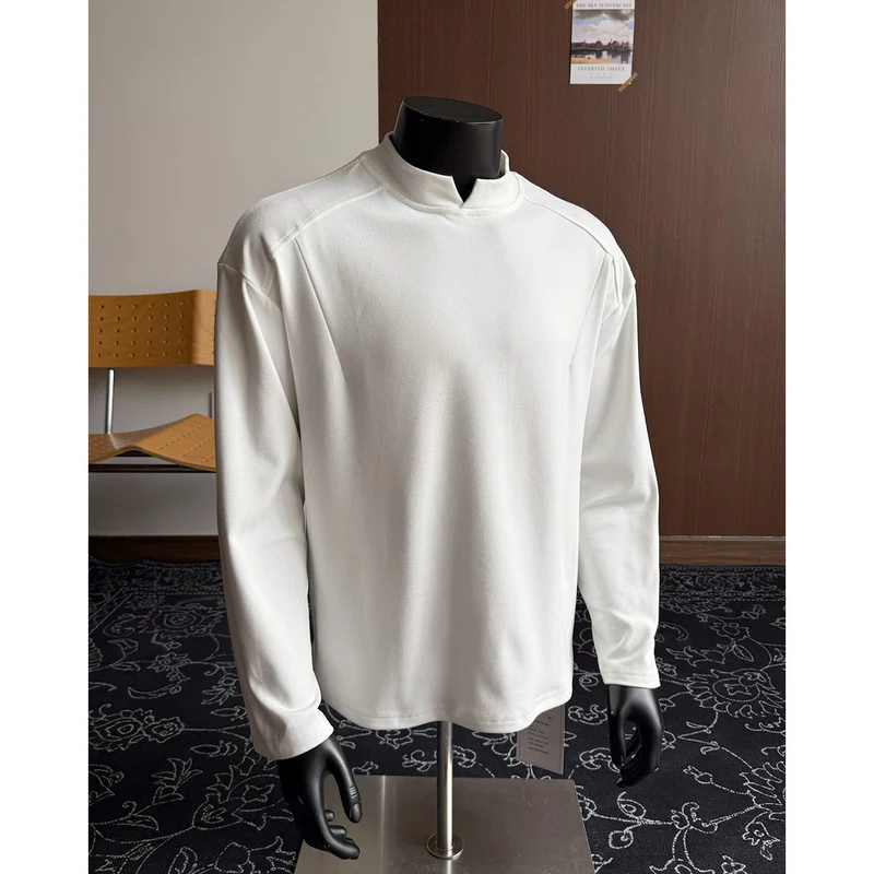 Herren Feines Lockeres Langarm-Sweatshirt mit kurzem Stehkragen und minimalistischer Nahtführung Drune