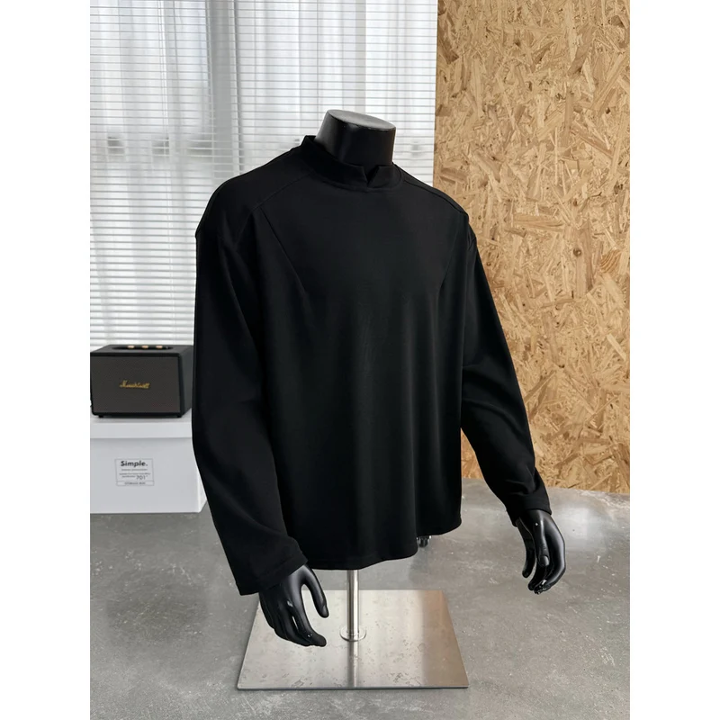 Herren Feines Lockeres Langarm-Sweatshirt mit kurzem Stehkragen und minimalistischer Nahtführung Drune