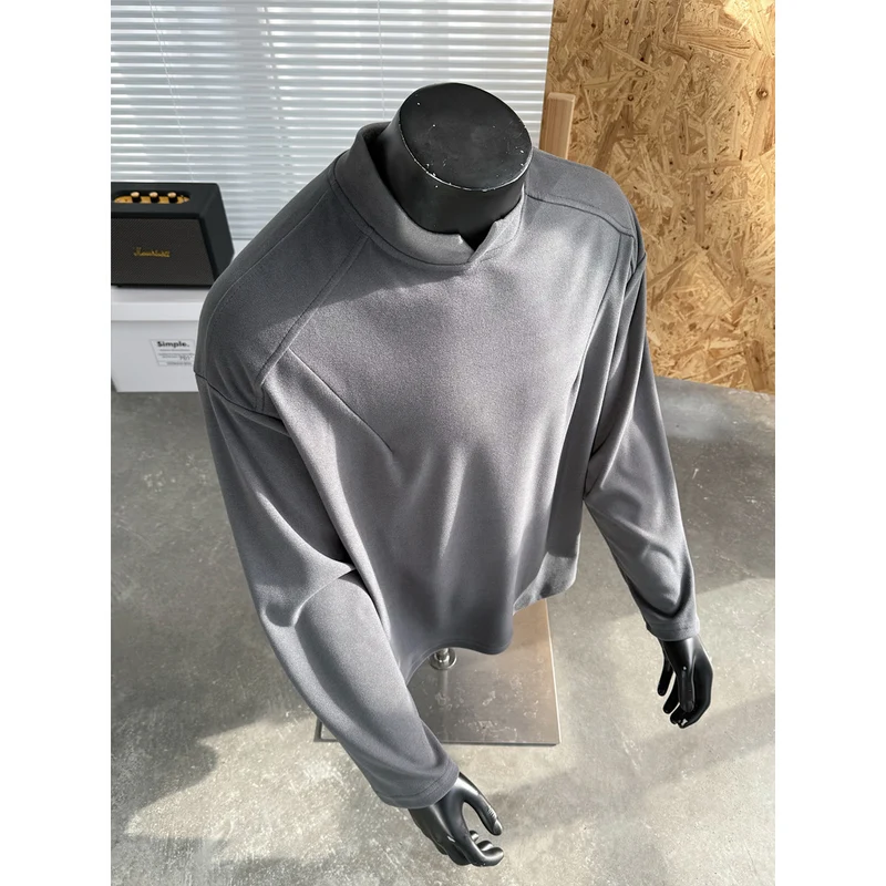 Herren Feines Lockeres Langarm-Sweatshirt mit kurzem Stehkragen und minimalistischer Nahtführung Drune