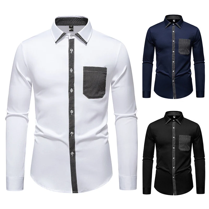 Herren Feines Langarm-Hemd mit Kontrastpunkt-Details, Slim-Fit und Brusttasche Drune