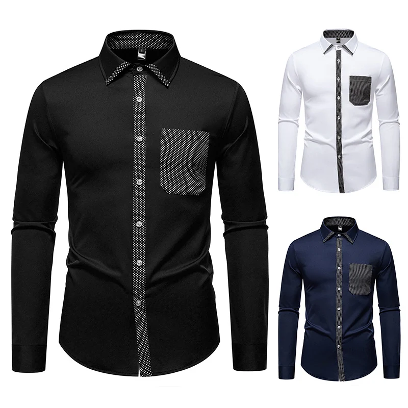 Herren Feines Langarm-Hemd mit Kontrastpunkt-Details, Slim-Fit und Brusttasche Drune