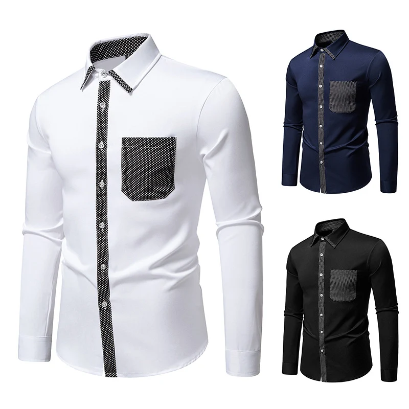 Herren Feines Langarm-Hemd mit Kontrastpunkt-Details, Slim-Fit und Brusttasche Drune