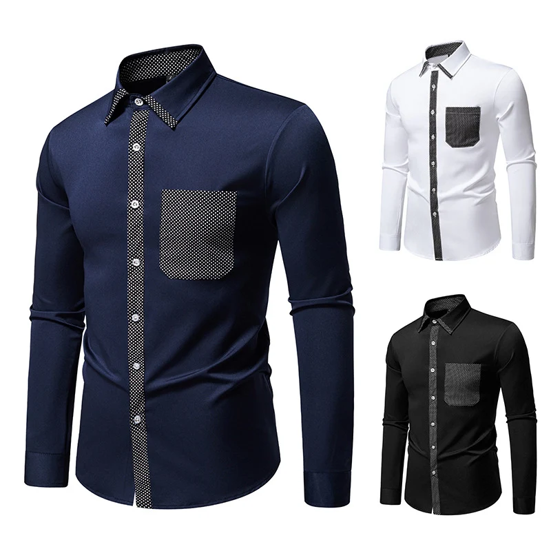 Herren Feines Langarm-Hemd mit Kontrastpunkt-Details, Slim-Fit und Brusttasche Drune