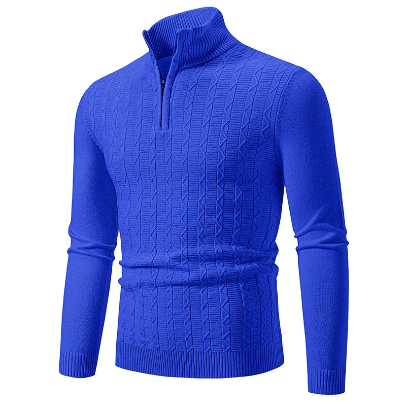 Herren Feiner Zopfstrick-Halbzippullover mit Mockneck und geripptem Saum Drune