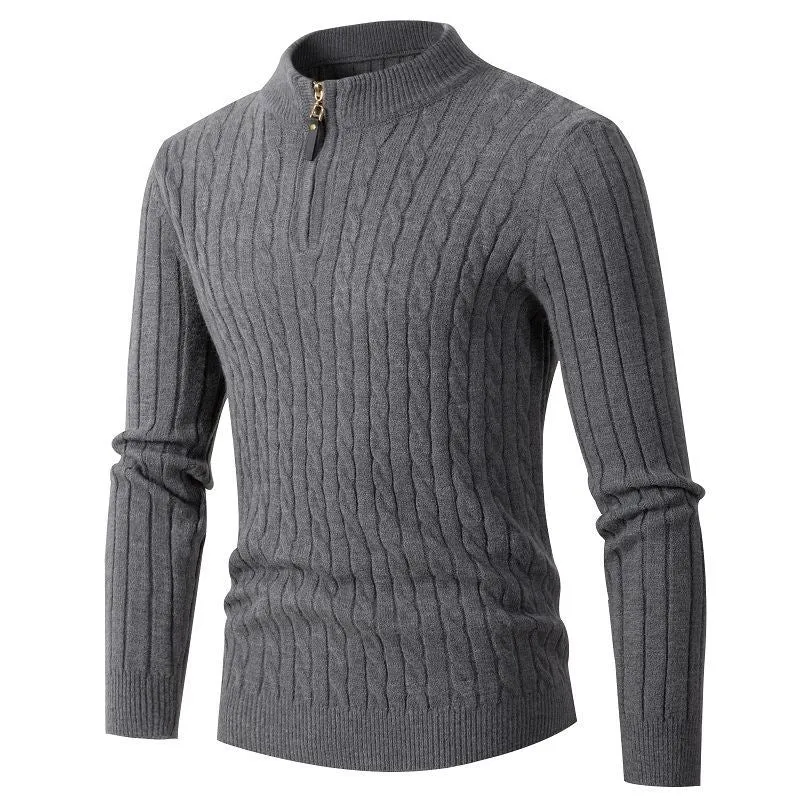Herren Feiner Zopfstrick‑Halbzip‑Mockneck‑Pullover Drune