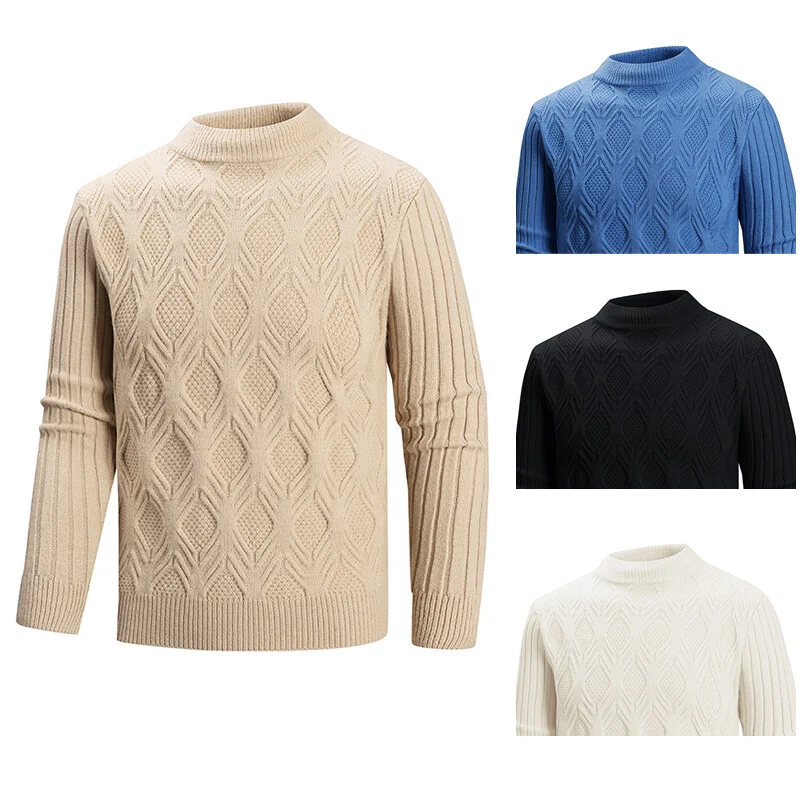 Herren Feiner Zopfmuster-Pullover mit kurzem Stehkragen und Raglanärmeln Drune