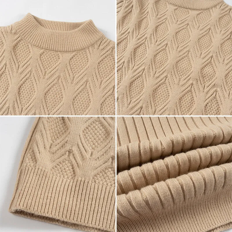 Herren Feiner Zopfmuster-Pullover mit kurzem Stehkragen und Raglanärmeln Drune