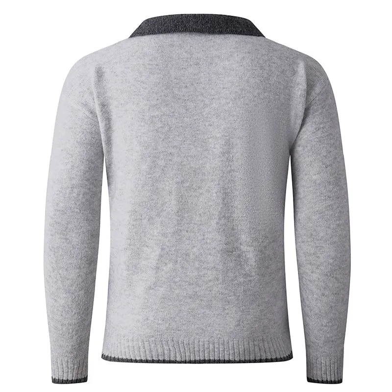 Herren Feiner V-Ausschnitt-Pullover mit Hemdkragen‑Optik und gerippten Bündchen Drune