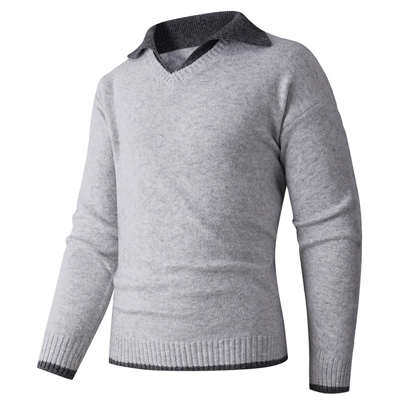Herren Feiner V-Ausschnitt-Pullover mit Hemdkragen‑Optik und gerippten Bündchen Drune