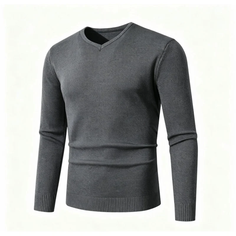 Herren Feiner V-Ausschnitt Feinstrickpullover mit schmalem Rippsaum Drune