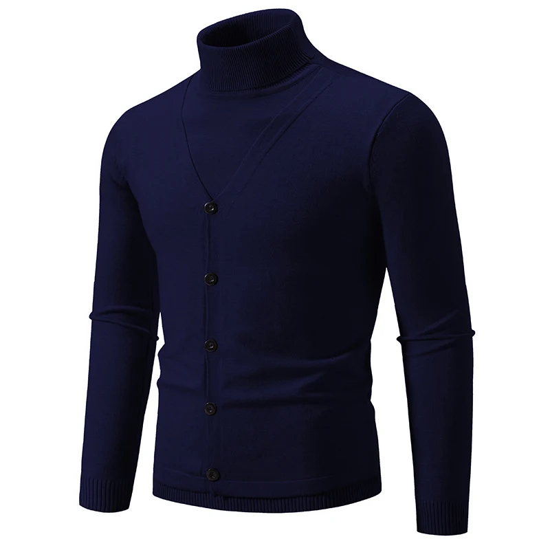 Herren Feiner Rollkragenpullover mit dekorativer Knopfleiste und schmaler Silhouette Drune