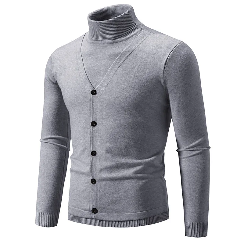 Herren Feiner Rollkragenpullover mit dekorativer Knopfleiste und schmaler Silhouette Drune