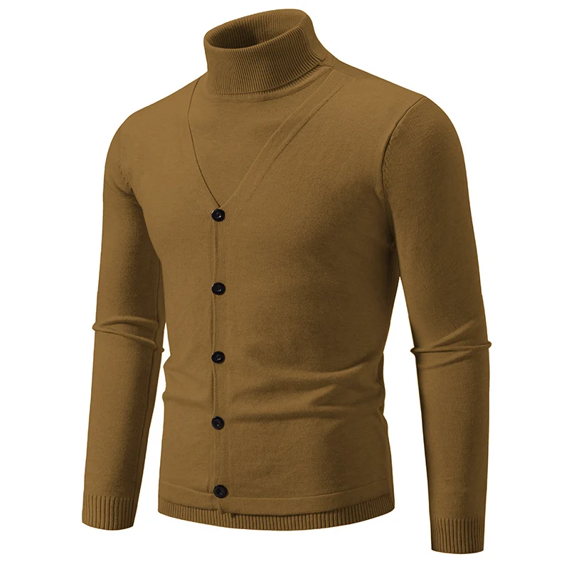 Herren Feiner Rollkragenpullover mit dekorativer Knopfleiste und schmaler Silhouette Drune