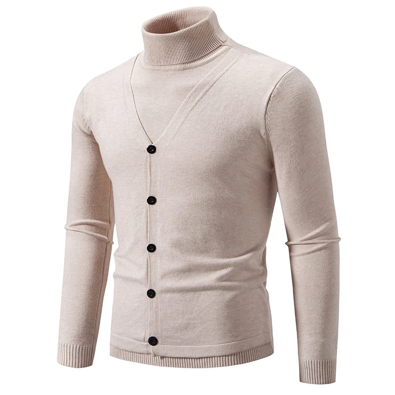 Herren Feiner Rollkragenpullover mit dekorativer Knopfleiste und schmaler Silhouette Drune