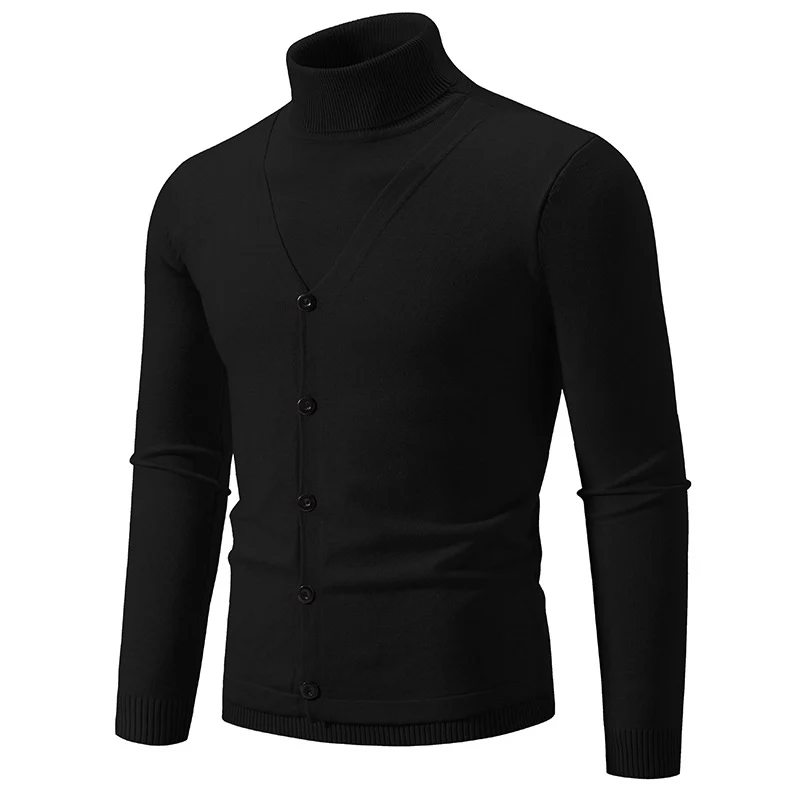 Herren Feiner Rollkragenpullover mit dekorativer Knopfleiste und schmaler Silhouette Drune