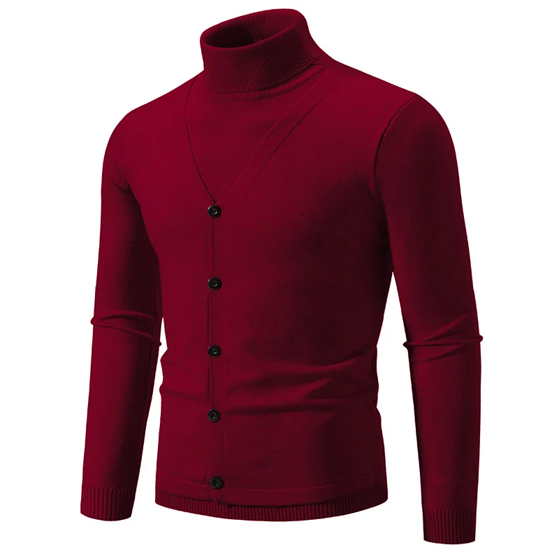 Herren Feiner Rollkragenpullover mit dekorativer Knopfleiste und schmaler Silhouette Drune