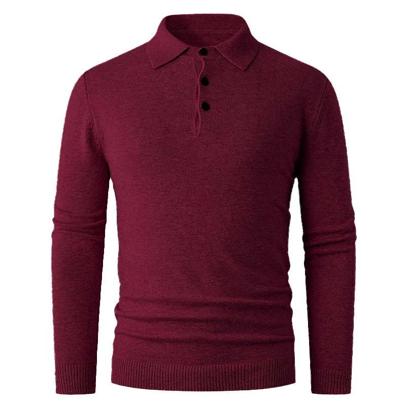 Herren Feiner Langarm-Polokragen-Pullover mit Dreiknopfleiste und schmaler Silhouette Drune