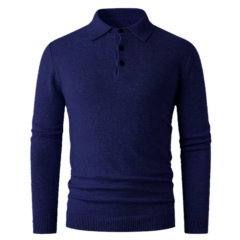 Herren Feiner Langarm-Polokragen-Pullover mit Dreiknopfleiste und schmaler Silhouette Drune
