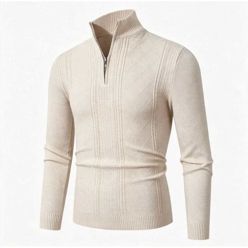 Herren Feiner Halbzip-Rollkragenpullover mit Strukturstreifen und körpernahem Schnitt Drune