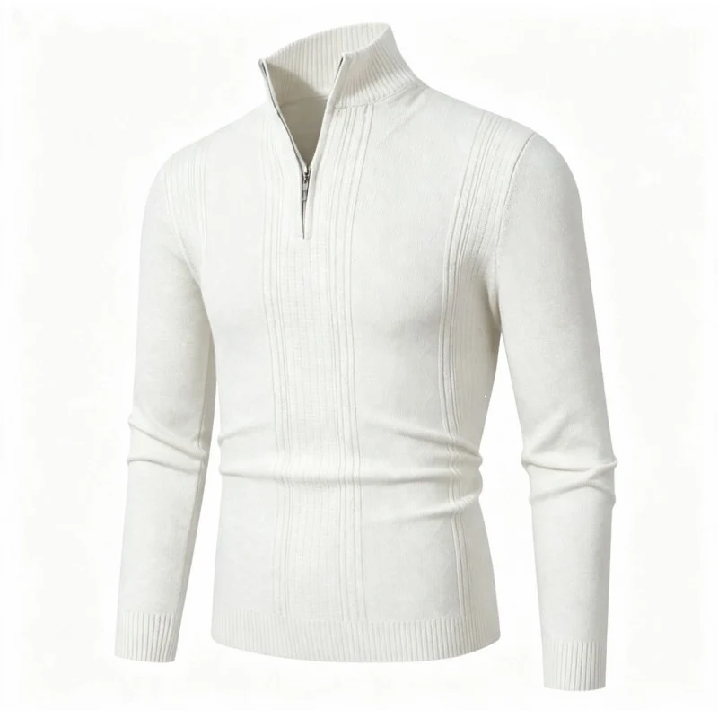 Herren Feiner Halbzip-Rollkragenpullover mit Strukturstreifen und körpernahem Schnitt Drune