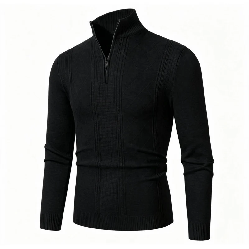 Herren Feiner Halbzip-Rollkragenpullover mit Strukturstreifen und körpernahem Schnitt Drune
