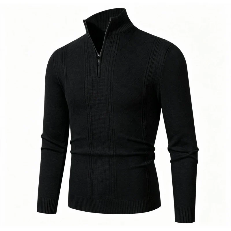 Herren Feiner Halbzip-Rollkragenpullover mit Strukturstreifen und körpernahem Schnitt Drune