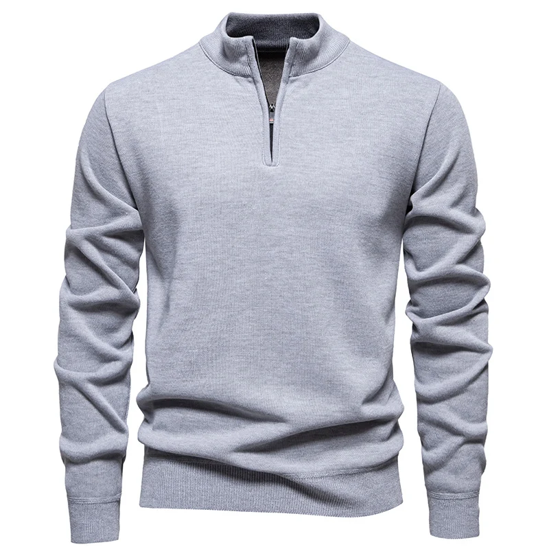 Herren Feiner Halbzip‑Mockneck‑Pullover aus Baumwollmix mit geripptem Kragen und Saum Drune