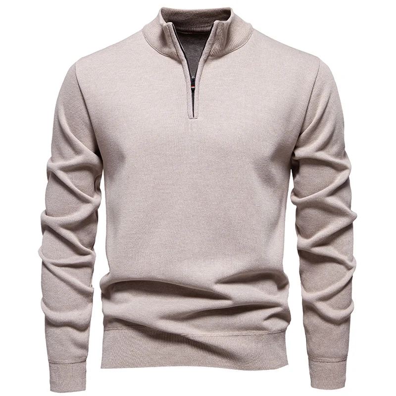 Herren Feiner Halbzip‑Mockneck‑Pullover aus Baumwollmix mit geripptem Kragen und Saum Drune