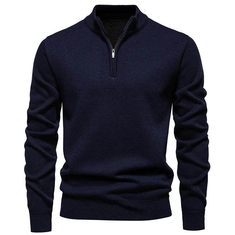 Herren Feiner Halbzip‑Mockneck‑Pullover aus Baumwollmix mit geripptem Kragen und Saum Drune