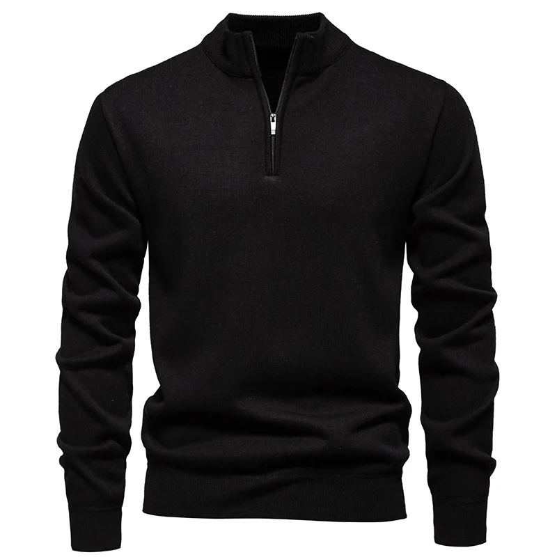 Herren Feiner Halbzip‑Mockneck‑Pullover aus Baumwollmix mit geripptem Kragen und Saum Drune
