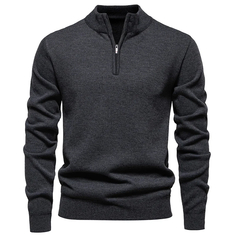 Herren Feiner Halbzip‑Mockneck‑Pullover aus Baumwollmix mit geripptem Kragen und Saum Drune