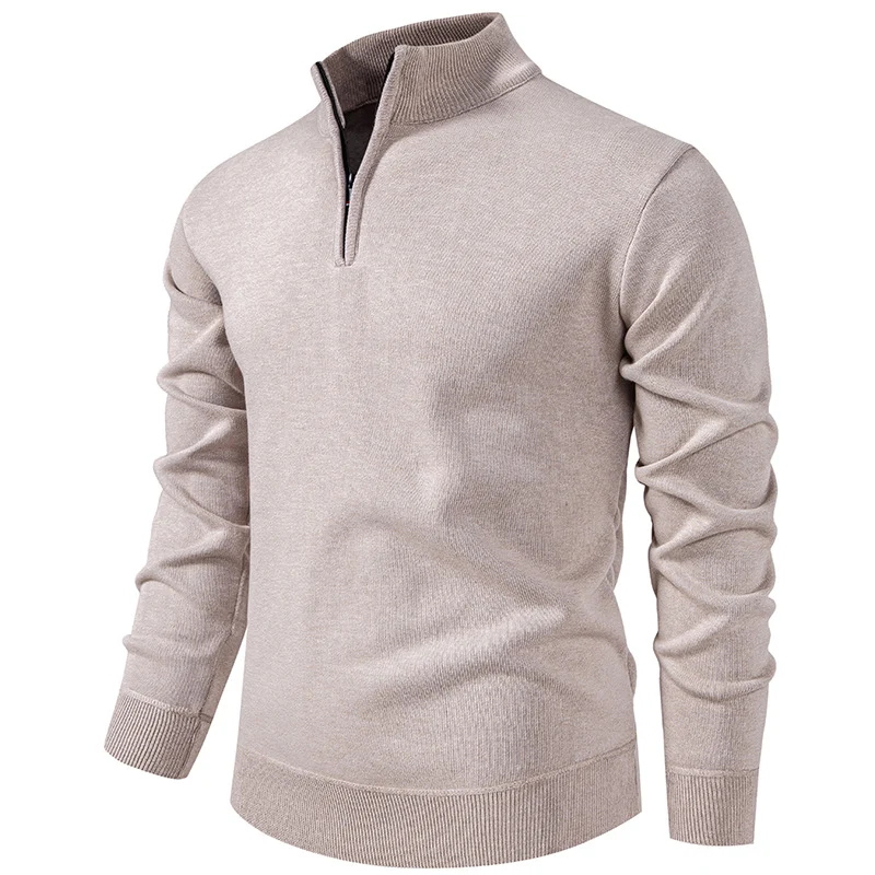 Herren Feiner Halbzip‑Mockneck‑Pullover aus Baumwollmix mit geripptem Kragen und Saum Drune