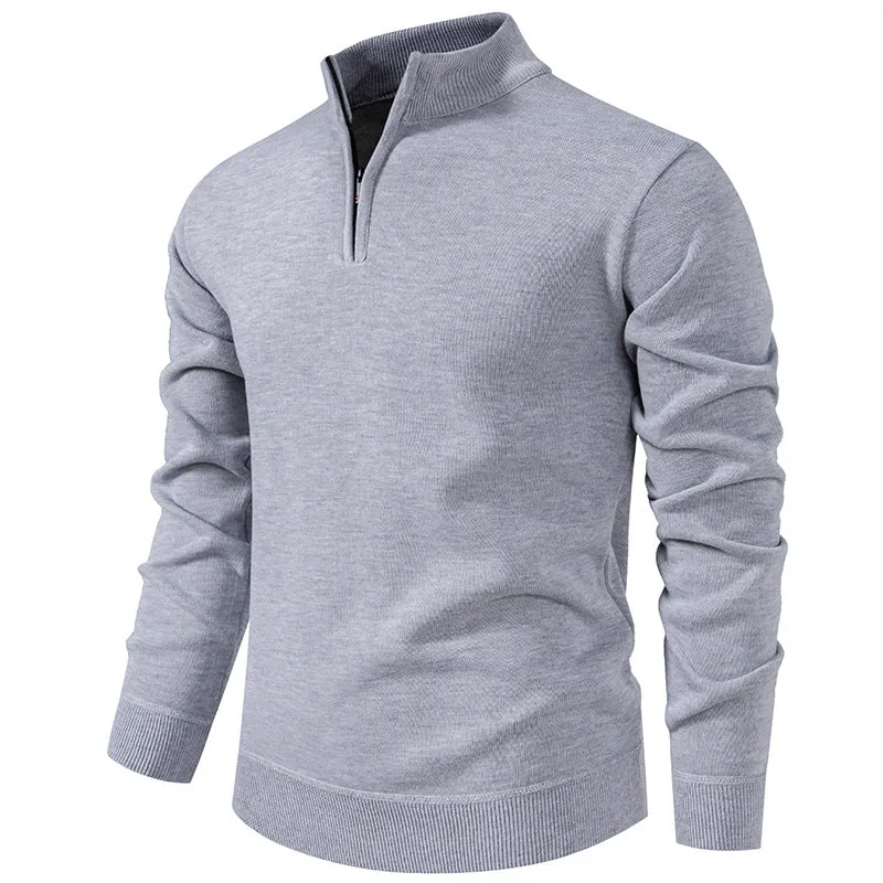 Herren Feiner Halbzip‑Mockneck‑Pullover aus Baumwollmix mit geripptem Kragen und Saum Drune