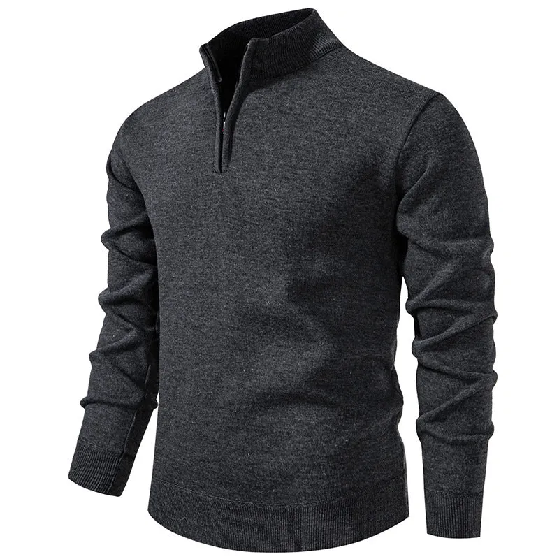 Herren Feiner Halbzip‑Mockneck‑Pullover aus Baumwollmix mit geripptem Kragen und Saum Drune