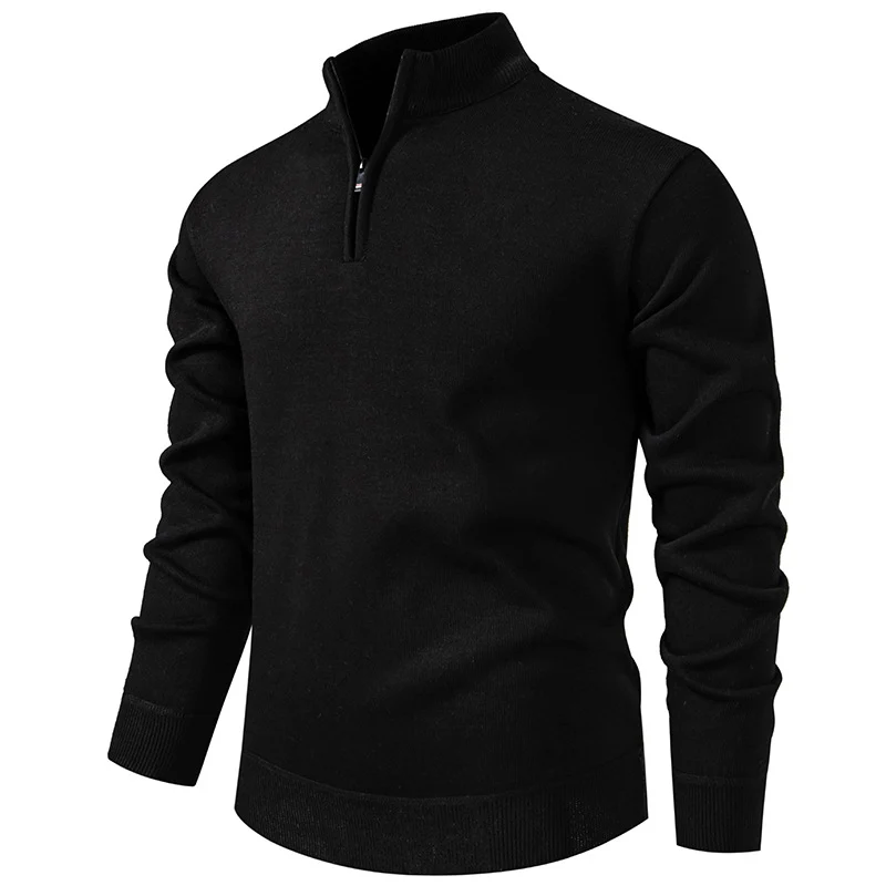 Herren Feiner Halbzip‑Mockneck‑Pullover aus Baumwollmix mit geripptem Kragen und Saum Drune