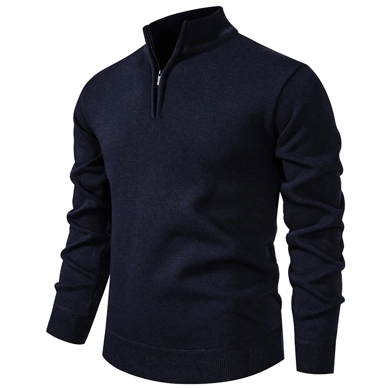 Herren Feiner Halbzip‑Mockneck‑Pullover aus Baumwollmix mit geripptem Kragen und Saum Drune