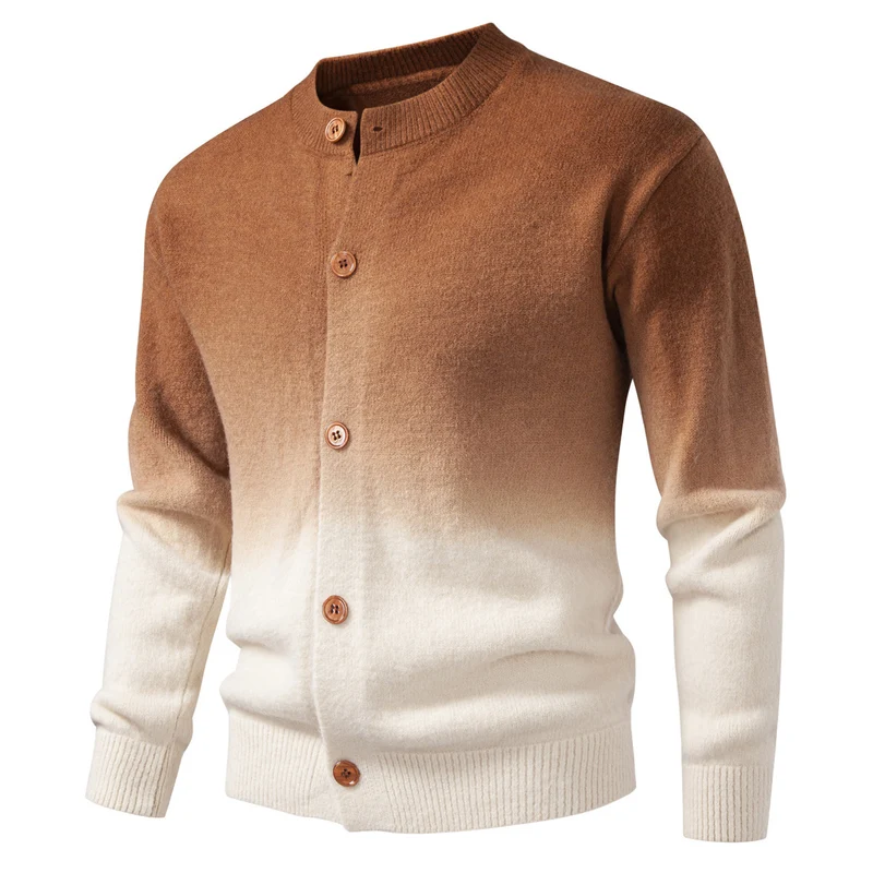 Herren Feiner Button-Cardigan mit Ombre-Farbverlauf und Stehkragen Drune