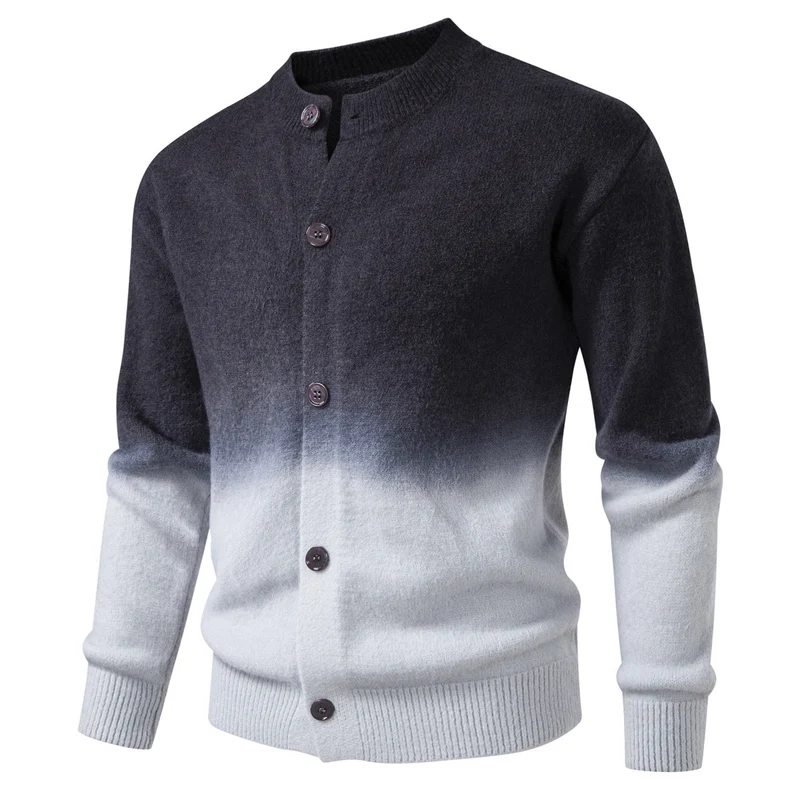 Herren Feiner Button-Cardigan mit Ombre-Farbverlauf und Stehkragen Drune