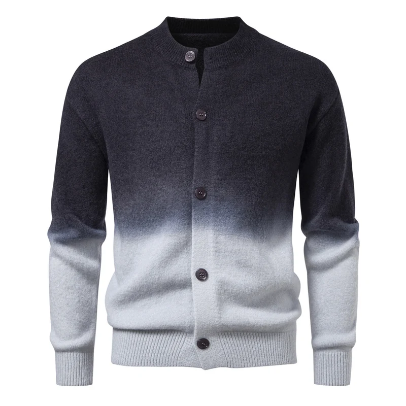 Herren Feiner Button-Cardigan mit Ombre-Farbverlauf und Stehkragen Drune