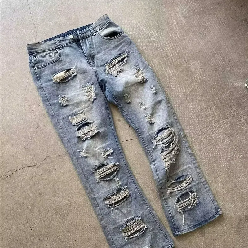 Herren Extraweite Ripped Baggy-Jeans mit tiefem Schritt und ausgeprägten Destroyed-Details Drune