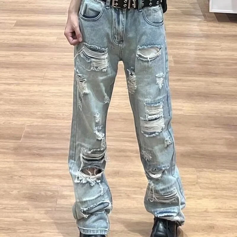 Herren Extraweite Ripped Baggy-Jeans mit tiefem Schritt und ausgeprägten Destroyed-Details Drune