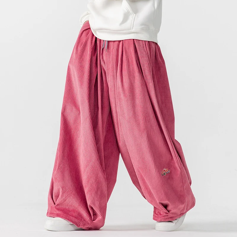 Herren Extraweite Plissée-Hose mit Rippstruktur und Tunnelzug Drune