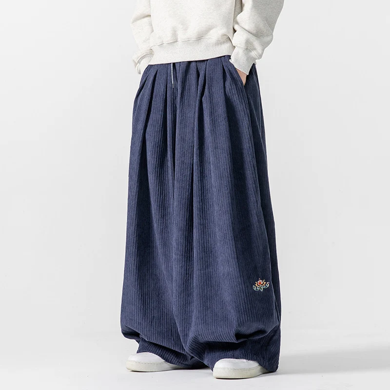 Herren Extraweite Plissée-Hose mit Rippstruktur und Tunnelzug Drune
