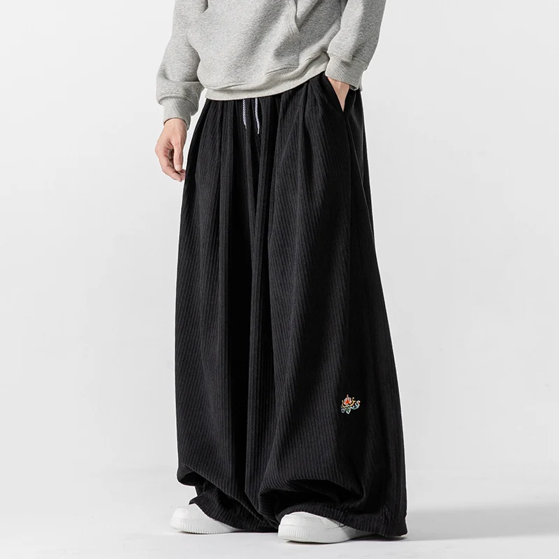 Herren Extraweite Plissée-Hose mit Rippstruktur und Tunnelzug Drune
