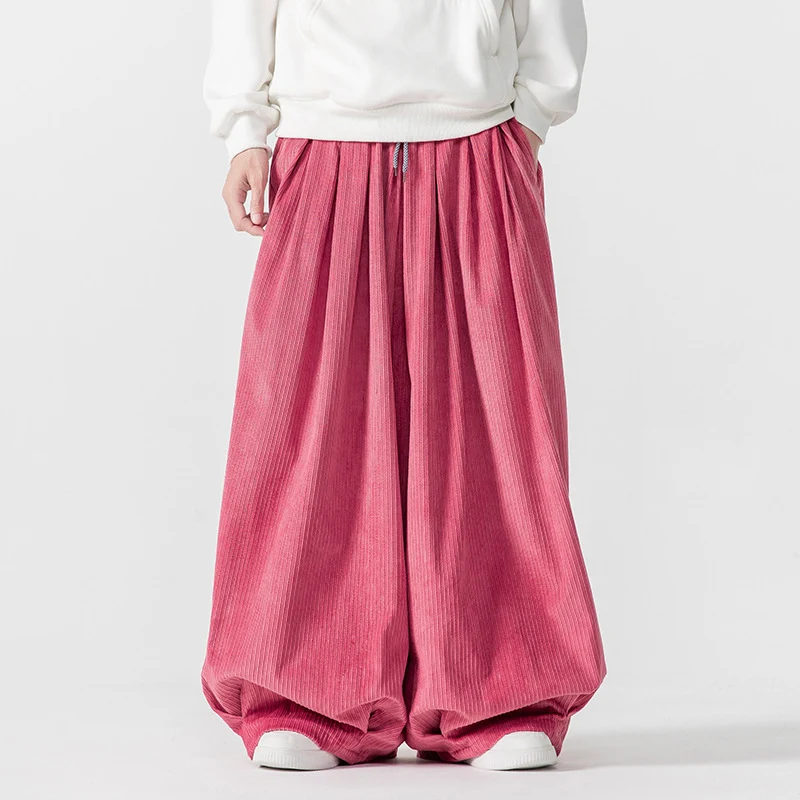 Herren Extraweite Plissée-Hose mit Rippstruktur und Tunnelzug Drune