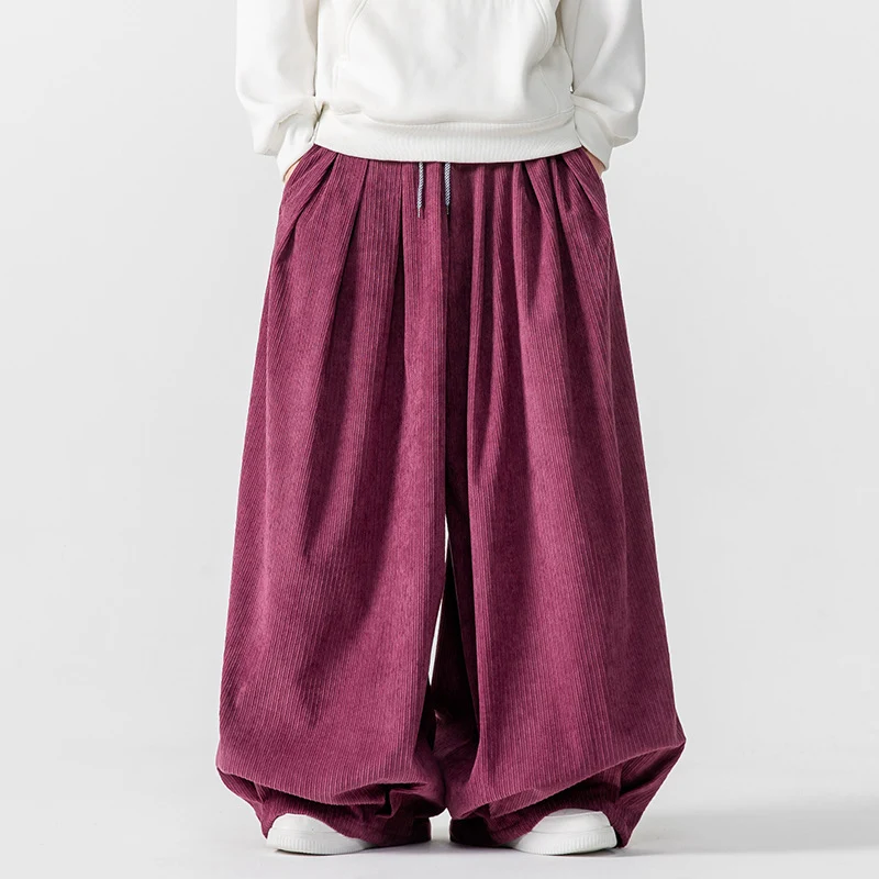 Herren Extraweite Plissée-Hose mit Rippstruktur und Tunnelzug Drune
