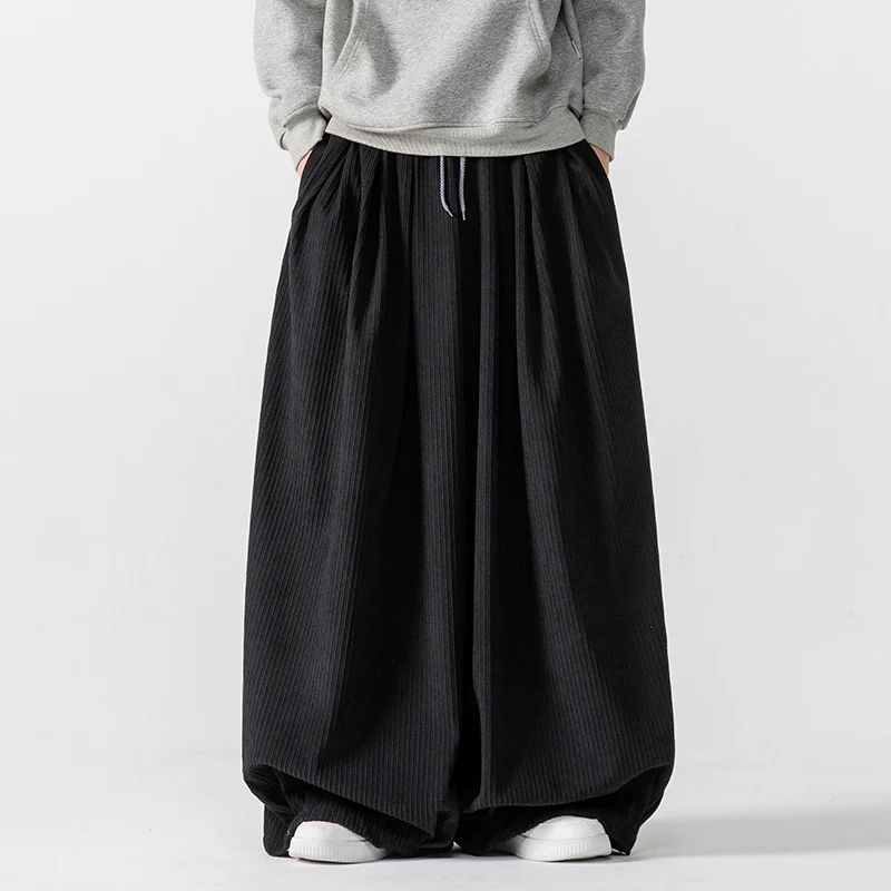 Herren Extraweite Plissée-Hose mit Rippstruktur und Tunnelzug Drune
