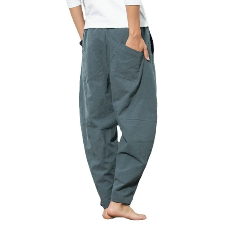 Herren Extraweite Drapierte Harem-Loungehose mit tiefem Schritt, Tunnelzug und Knieabnähern Drune