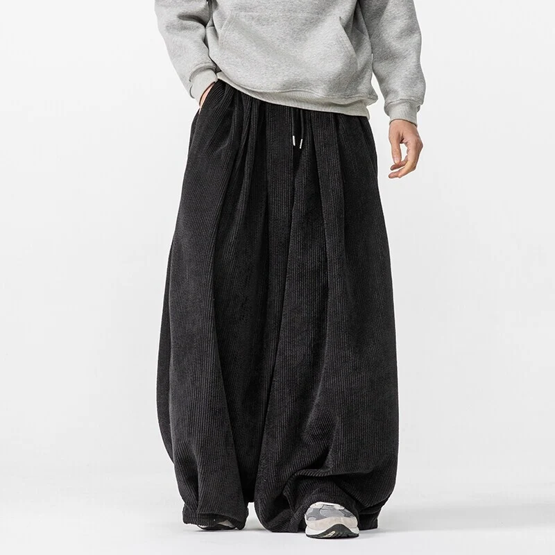 Herren Extraweite Cord-Ballonhose mit Falten, Tunnelzug und schwerem Fall Drune